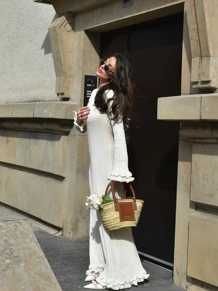 Elegant Ruffle Hem White Dress