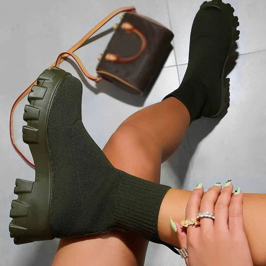 Cozy Knit Platform Ankle Boots