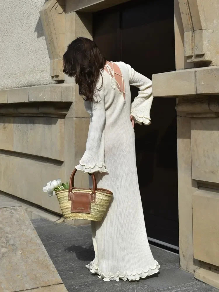 Elegant Ruffle Hem White Dress